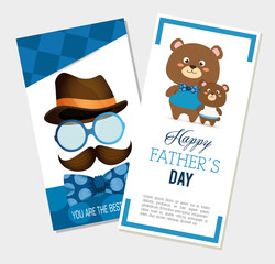 happy fasthers day card with bears and hipster accessories vector illustration