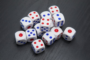 White dices on wooden table