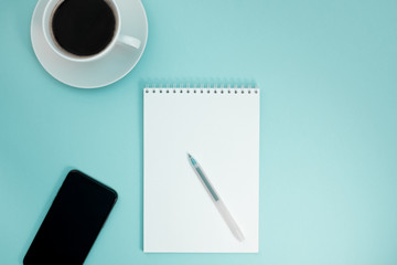 Creative flat lay photo of workspace desk