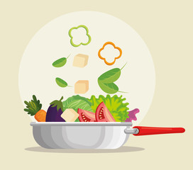 kitchen pan with fresh and organic vegetables vector illustration design