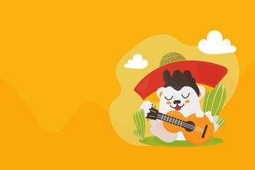Vector illustration for Mexican community: funny cartoon folkloric mexican mascot or character playing guitar. Could be used for Cinco de Mayo also known as Fifth of May fiesta celebration materials.
