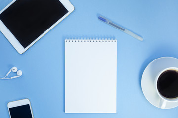 Creative flat lay photo of workspace desk