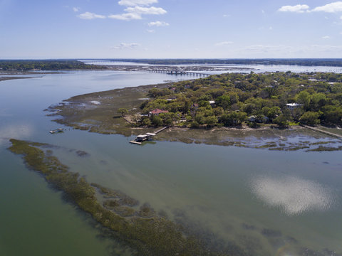 Aerial view of historic section of Beaufort, South Carolina