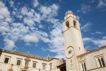 Fototapeta na wymiar Clock tower on the Stradun in Old Town Dubrovnik, Croatia