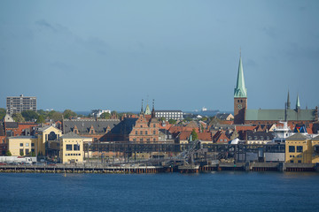 Naklejka premium View of Helsingor or Elsinore from Oresund strait in Denmark