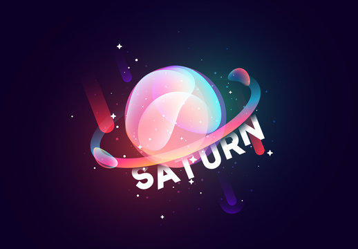 Saturn planet bright abstract illustration. Space theme art background