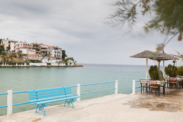 Fototapeta na wymiar terrace with blurred landscape on the background