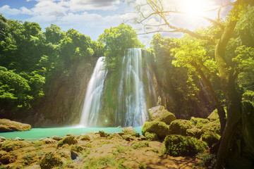Panoramic Cikaso waterfall landscape