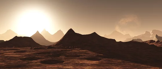 Outdoor-Kissen panorama of an alien landscape,  3D rendering   © ustas