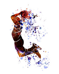 Watercolor silhouette of basketball player