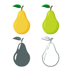 Set of pear icons with a leaf