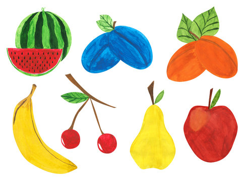 fruit set, gouache paint