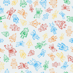Seamless pattern from outline multicolored robots