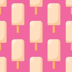 Seamless ice cream pattern on a pink background. Stock flat vector illustration.