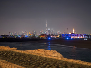 Dubai city at night with lights