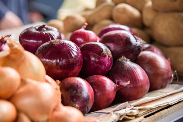 Fresh red onion at the market