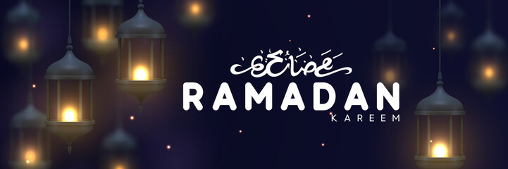 Ramadan greeting horizontal banner with Arabic calligraphy Ramadan Kareem
