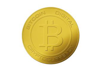 Bitcoin gold coin. Virtual cryptocurrency concept isolated on white background.