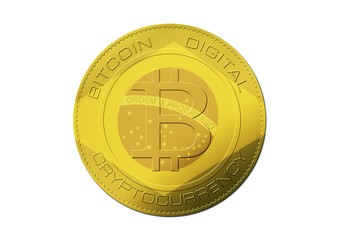 Bitcoin gold coin. Virtual cryptocurrency concept with Brazil flag on white background.