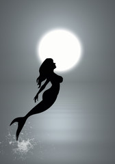 Fototapeta na wymiar Sirena, mar y luna. Ilustración