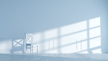 Fototapeta premium Minimalistischer weißer Raum mit Stuhl