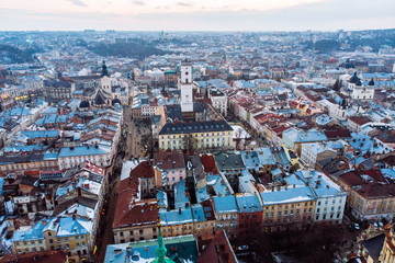 cityscape of old european city. bird's eye view