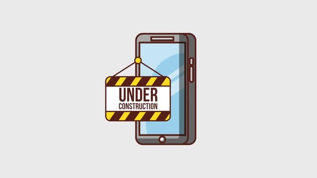 under construction website smartphone and board hanging animation hd