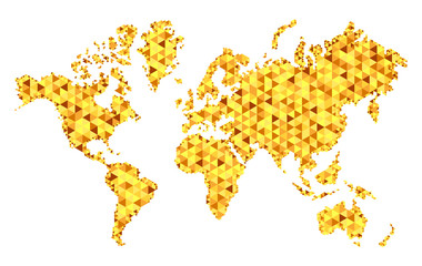 Vector golden world map, in mesh style, fashionable design. Earth planet on white background. 