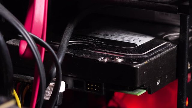 Closeup on a hard drive disk of a computer