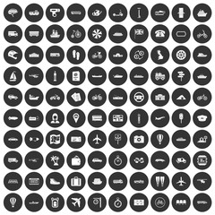 100 public transport icons set black circle