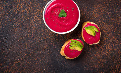 Beetroot hummus. Healthy vegan appetizer