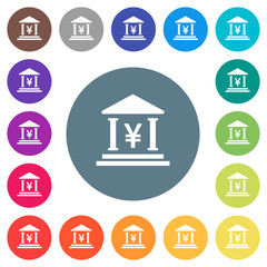 Yen bank office flat white icons on round color backgrounds