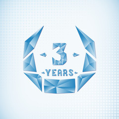 Naklejka premium 3 years anniversary design template. Low poly design. 