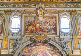 Fototapeta premium Fresco on the side of the main nave in the Basilica of Santa Maria Maggiore in Rome, Italy. 