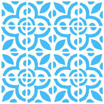 Seamless pattern with dutch ornaments in delft kitchen tiles style