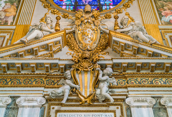 Fototapeta na wymiar Pope Clement VIII Aldobrandini coat of arms in the Basilica of Santa Maria Maggiore in Rome, Italy.