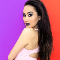 Naklejka premium Sexy Brunette Model Smoky eye makeup. Cosmetics vibes