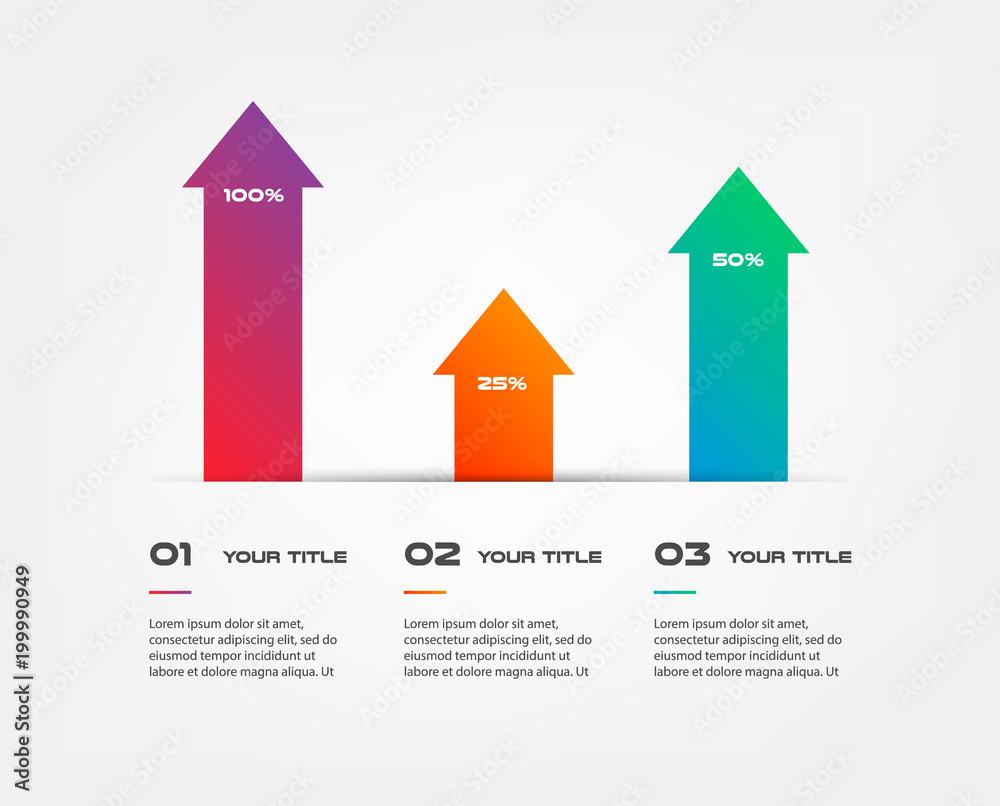 Aufkleber Arrows infographics step by step. Element of chart, graph, diagram with 3 options - parts, processes, timeline. Vector business template for presentation, workflow layout, annual report, web design