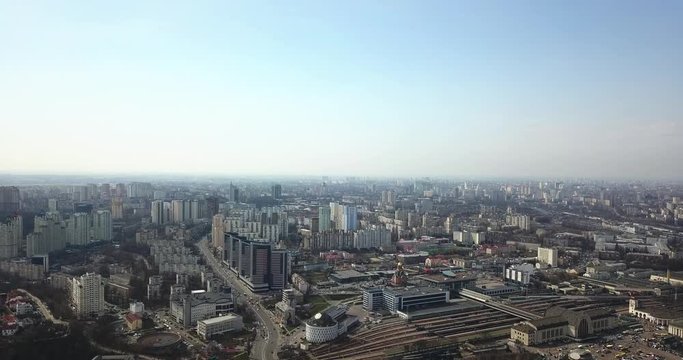 View of the city of Kiev from a bird's eye view in spring