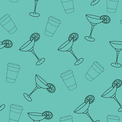 vector seamless pattern drink with ice alcohol margarita in a glass