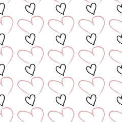 vector seamless hearts pattern drawn with chalk on a white background