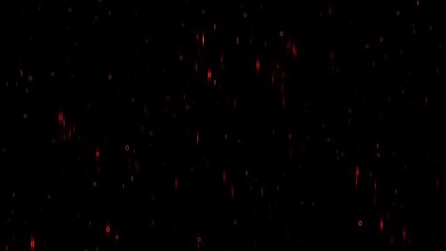 Futuristic abstract red colored computer binary numbers slow motion on dark background. 