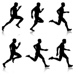 Set of silhouettes. Runners on sprint, men