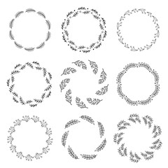 Hand drawn vector wreath set. Decorative round frames for cards, invitations and posters