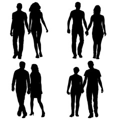 Set couples man and woman silhouettes on a white background