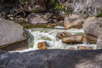 long exposure of river from water fall at yosemite 