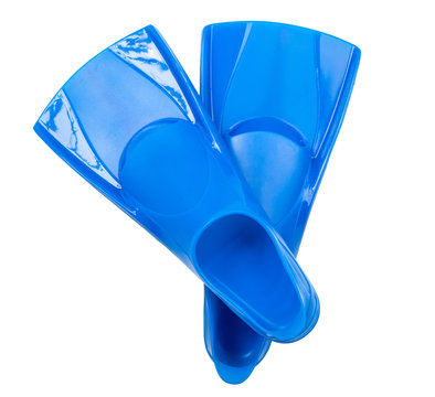 Blue flippers on white background