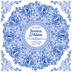 Invitation card in Russian painting style gzhel