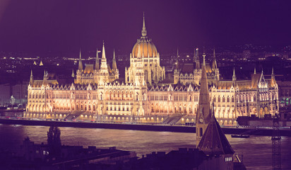 Fototapeta na wymiar Image of building of Parliament in night illumination of Budapest of Hungary