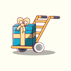 hand cart with gift box over white background, free delivery concept. colorful design. vector illustration